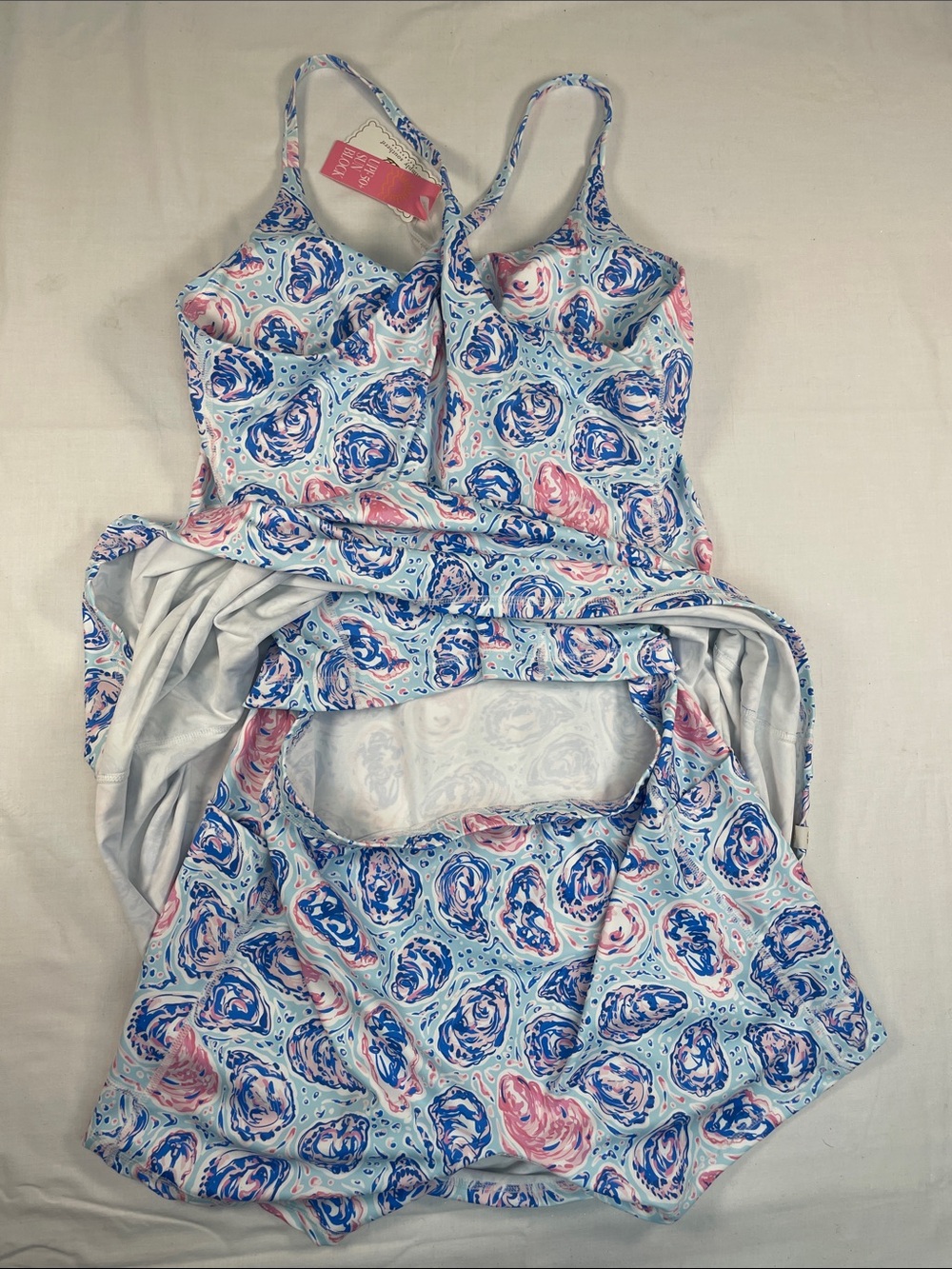 Simply Southern Blue Pink Navy Shell motif tank dress NWT L swim preppy tennis - Picture 7 of 8